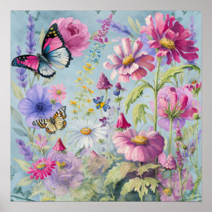Affiche Jardin de papillons Cottagecore