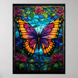 Affiche Jardin de papillons magnifiques Vitrail