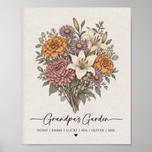 Affiche Jardin de Papy Fleur de Naissance de Famille Perso