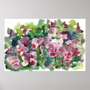 Affiche Jardin de pensées burgundy rouge aquarelle