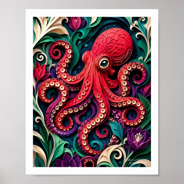 Affiche Jardin de Poulpe en Papier Vibrant (Devant)
