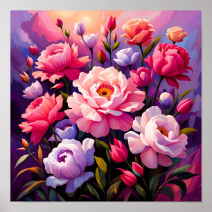Affiche Jardin de printemps Zen lever de soleil Fleur rose