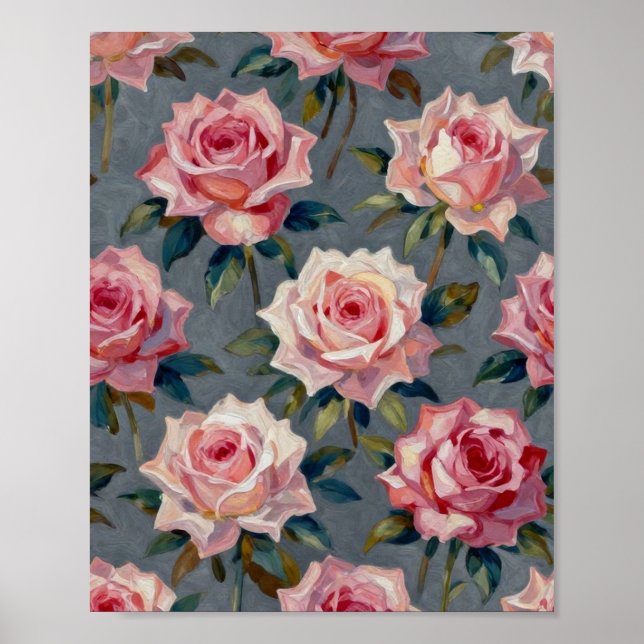 Affiche Jardin de roses aux teintes romantiques : F impast (Devant)