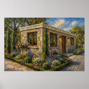 Affiche Jardin de roses et de lavande de Stone Cottage, pe