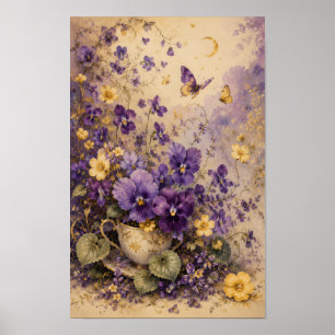 AFFICHE JARDIN DE THÉ VIOLET AU CLAIR DE LUNE ART