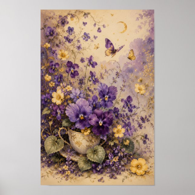 AFFICHE JARDIN DE THÉ VIOLET AU CLAIR DE LUNE ART (Devant)
