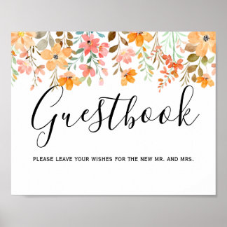 Affiche Jardin d'été Aquarelle Floral Mariage GuestBook