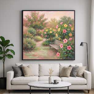 Affiche Jardin d'Hibiscus - Style de peinture pastel