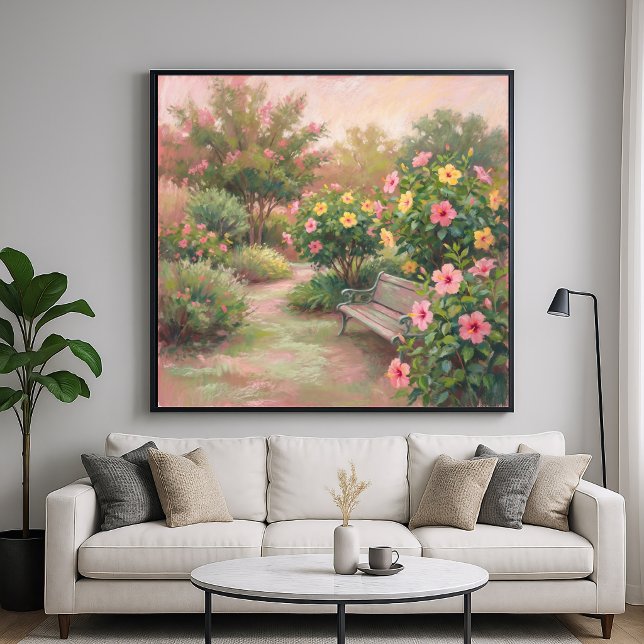 Affiche Jardin d'Hibiscus - Style de peinture pastel (Créateur téléchargé)