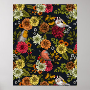 Affiche Jardin d'oiseaux et de fleurs 2