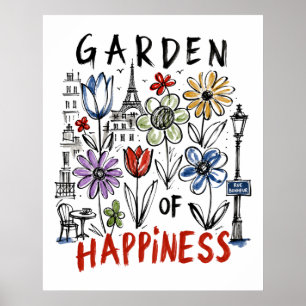 Affiche Jardin du bonheur – Croquis floral de Paris