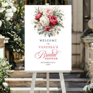 Affiche Jardin Élégant Bourgogne Floral Bienvenue Mariage 