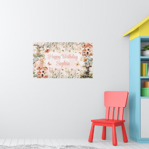 Affiche Jardin enchanté Champignons fille 1er anniversaire