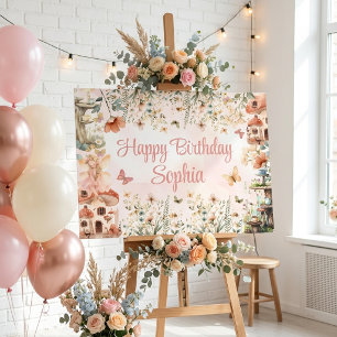 Affiche Jardin Enchanté Fille Champignon 1er Anniversaire