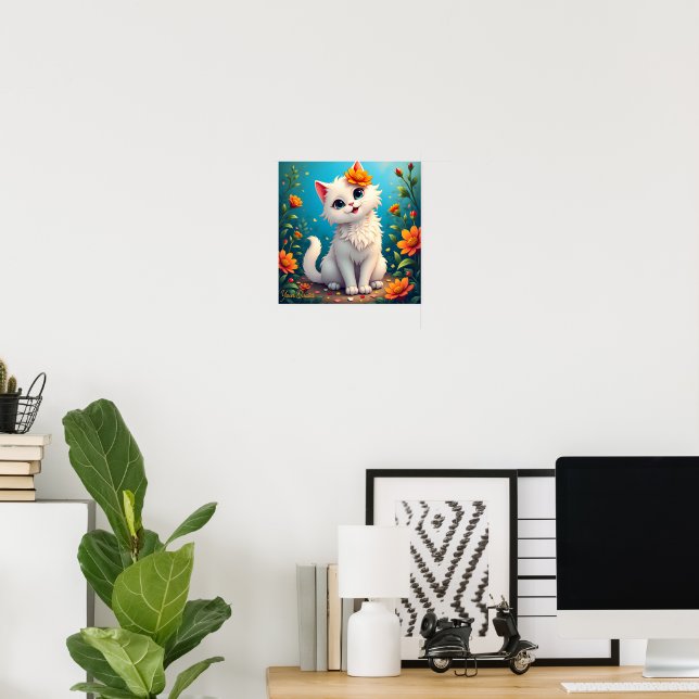 Affiche Jardin Fantaisiste de Chatons Blancs (Bureau à domicile)