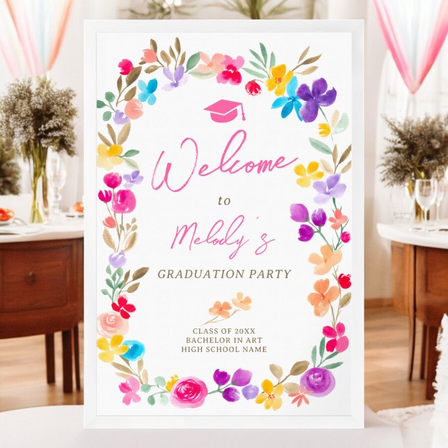 Affiche Jardin fleur sauvage prairie bienvenue graduation (Garden wildflowers meadow welcome graduation poster)
