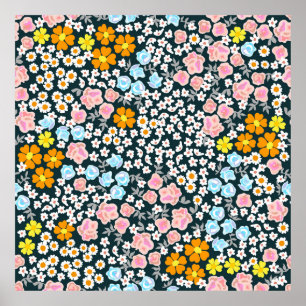 Affiche Jardin fleuri avec roses et fleurs sauvages. Vinta