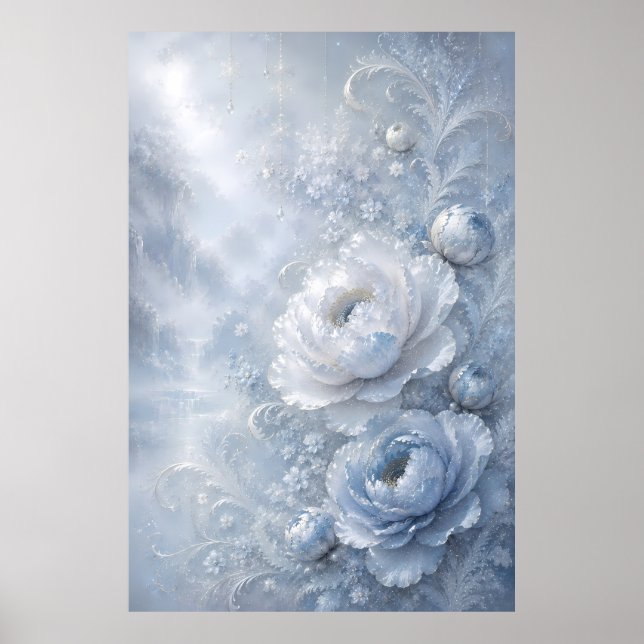 Affiche Jardin Floral en Relief de Glace Bleu Rêveur (Devant)