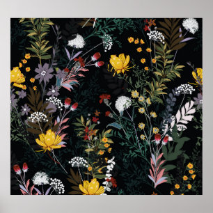 Affiche Jardin floral foncé : Motif nocturne florissant