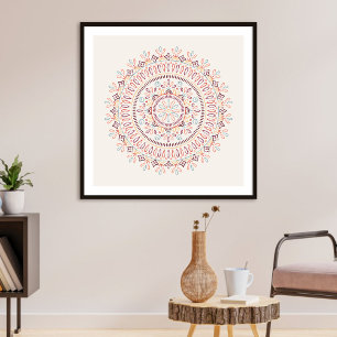 Affiche Jardin Floral Mandala Art Print - Coral
