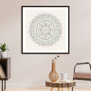 Affiche Jardin Floral Mandala Art Print - Turquoise