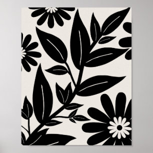 Affiche Jardin Floral Noir Et Blanc
