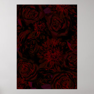 Affiche Jardin foncé Rouge Fleurs romantiques Gothique