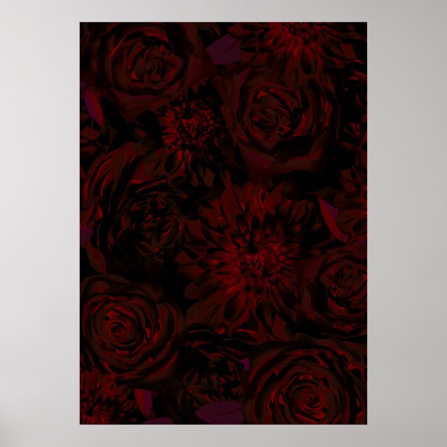 Affiche Jardin foncé Rouge Fleurs romantiques Gothique (Devant)
