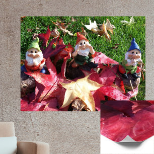 Affiche Jardin Gnomes dans le Jardin Automne Rouge Feuille