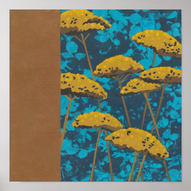 Affiche Jardin Golden Yarrow avec Arrière - plan bleu (Devant)