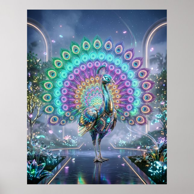 Affiche Jardin holographique du paon néon (Devant)