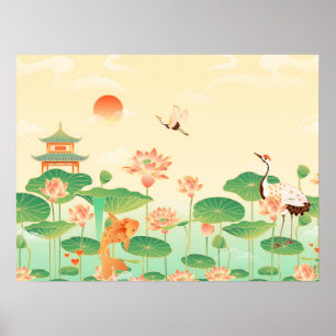 Affiche Jardin japonais de Koi Pond and Waterlilies Art
