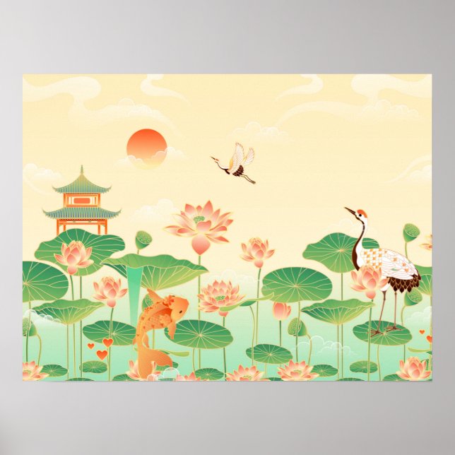Affiche Jardin japonais de Koi Pond and Waterlilies Art (Devant)