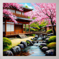Jardin Japonais Traditionnel Avec Cerisiers en Fle
