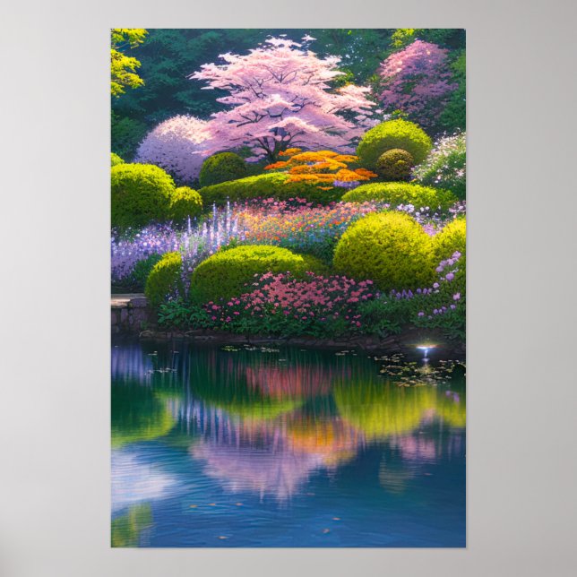 Affiche Jardin luxuriant avec un superbe Sakura Tree (Devant)