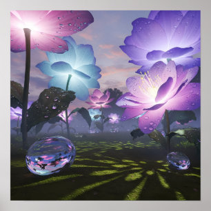 Affiche Jardin Magique de Fleurs Lumineuses Géantes