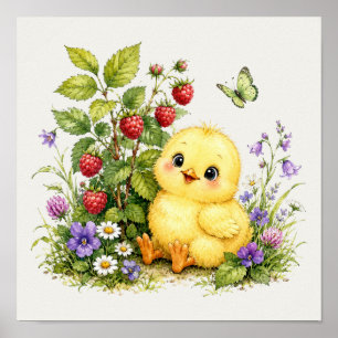 Affiche Jardin mignon de bébé poussin à l'aquarelle