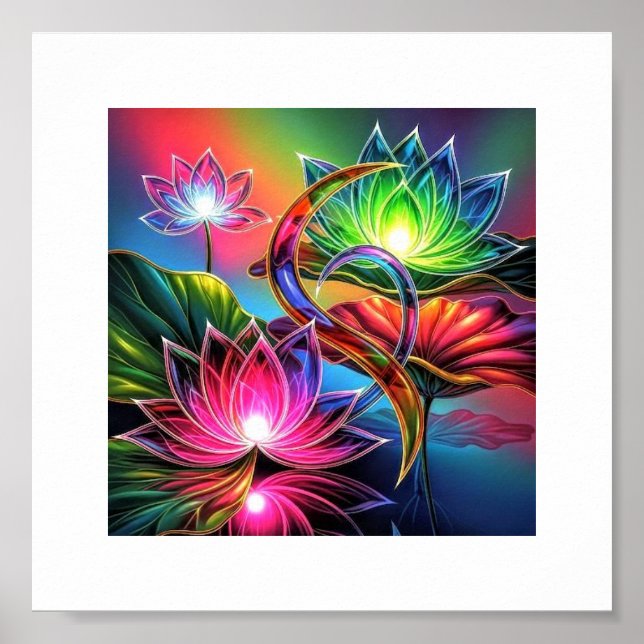 Affiche Jardin Mystique Neon Lotus - Art Spirituel (Devant)