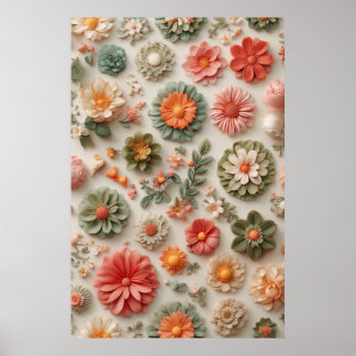 Affiche Jardin Pastel : Jardin floral 3D artisanal