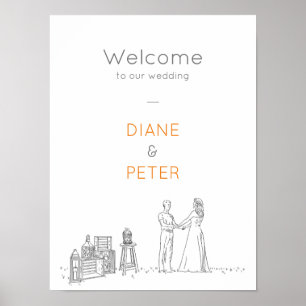 Affiche Jardin Pique-nique minimaliste Mariage noir et bla