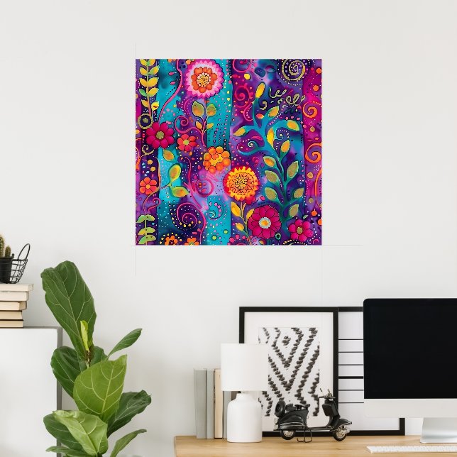 Affiche Jardin Psychedelique – Folie en Fleur (Bureau à domicile)