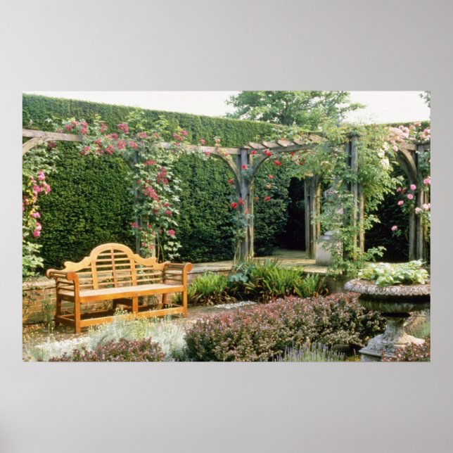 Affiche Jardin Rose En Pergola Rose, Avec Berberis Et (Devant)