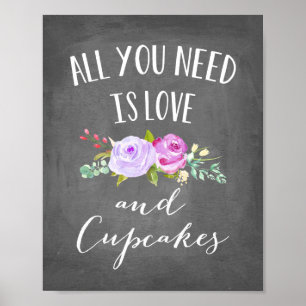 Affiche Jardin rose Floral Amour et Cupcakes Chalkboard