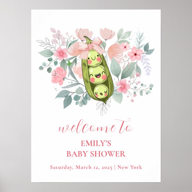Affiche Jardin rose Floral Pois doux Baby shower Bienvenue (Devant)
