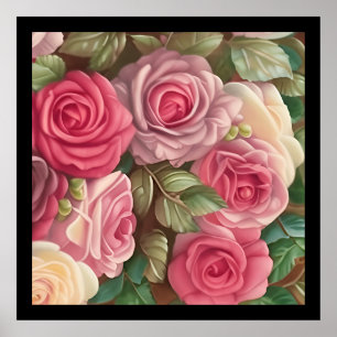 Affiche Jardin Rose victorien - Fleurs rose pastel