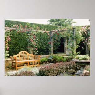 Affiche Jardin Seat rose dans la pergola rose, avec le