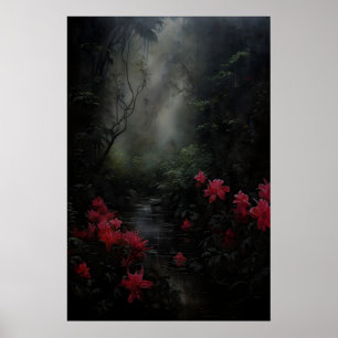 Affiche Jardin sombre fleurs rouges, Académie sombre, Mur