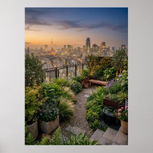 Affiche Jardin sur le Toit de Tokyo au Coucher du Soleil