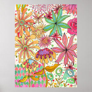 Affiche Jardin Surreal Floral Gouache Ink Artiste d'Art Im