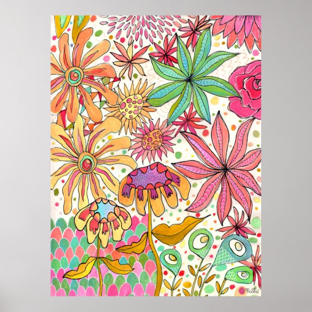 Affiche Jardin Surreal Floral Gouache Ink Artiste d'Art Im (Devant)